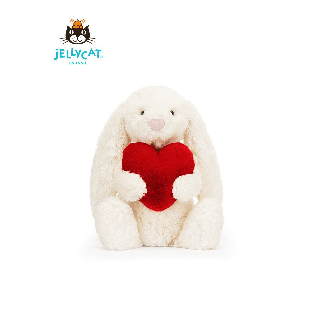 Jellycat红色爱心邦尼兔安抚玩偶乳白色毛绒公仔玩具送女生