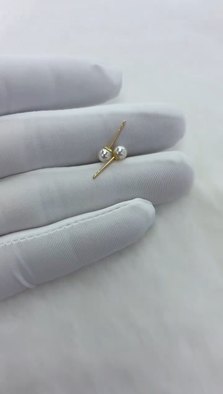 18K金镶嵌耳钉海水珍珠Akoya 耳钉 4.5-5MM 18K金 