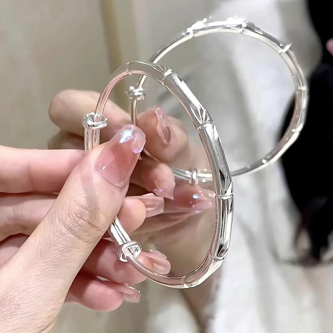 通体  999足银同款  竹韵.实心推拉竹报平安手镯K231