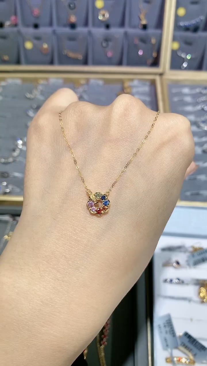 【闪购商品】彩色蓝宝石颈饰18K金镶嵌项链