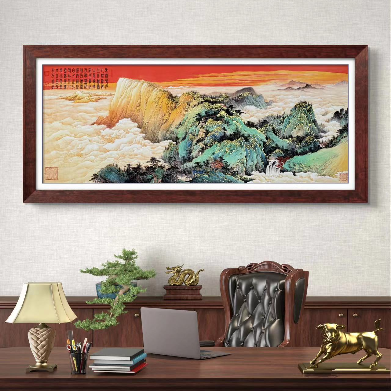 王紫芸作品《江山多娇》杭州锦丝绫布软装裱