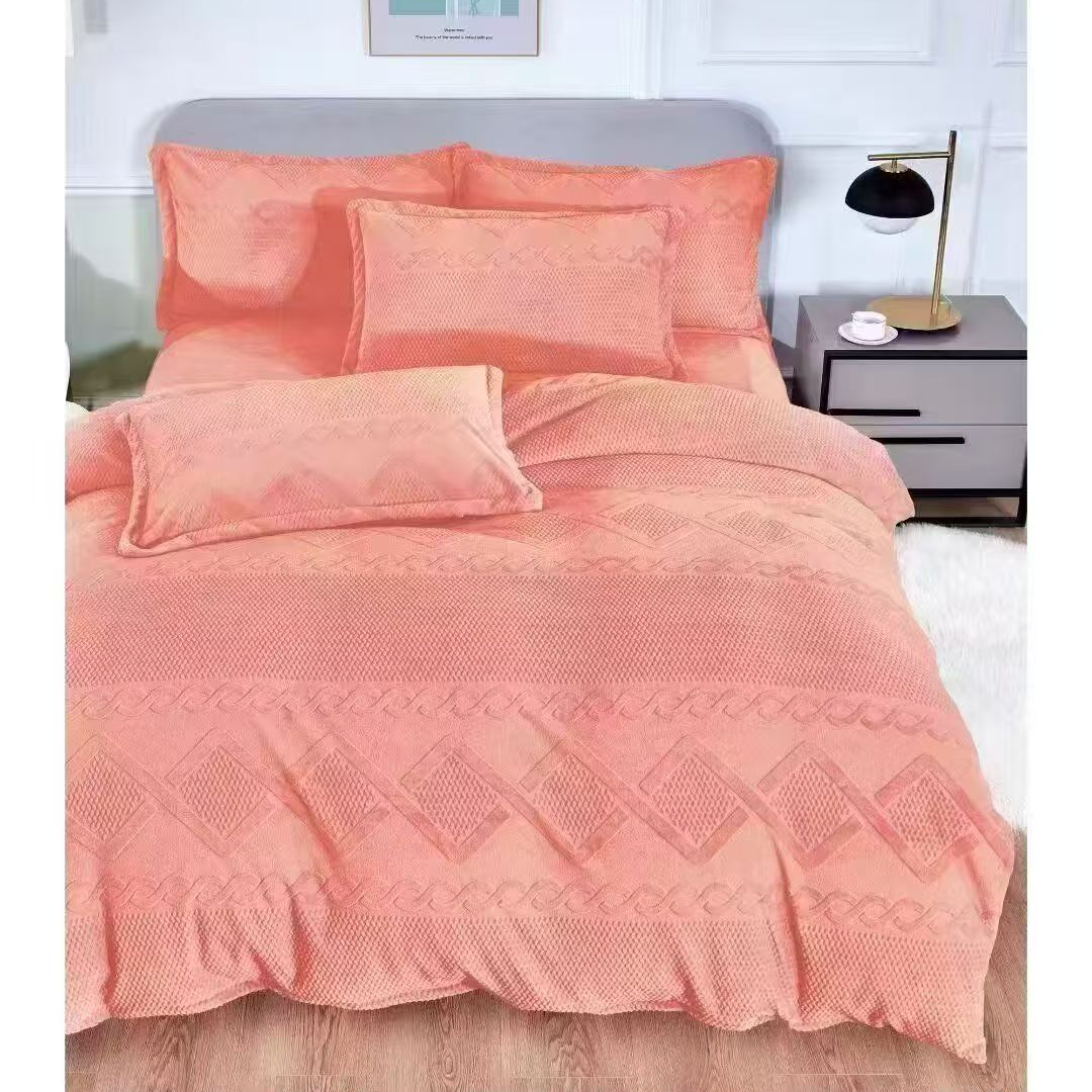 高克重轻奢款双面雕花牛奶绒四件套ZHJ