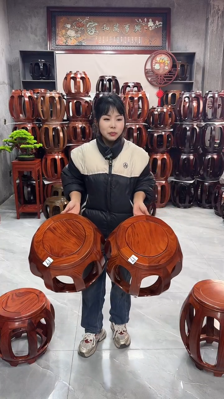 【闪购商品】花梨木类家具花梨色 小号鼓凳一对19号（二个）