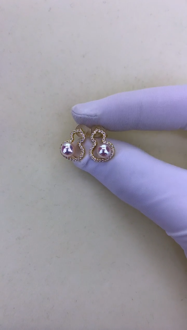 银S925镶嵌DA海水珍珠 GD274 耳钉 6-7