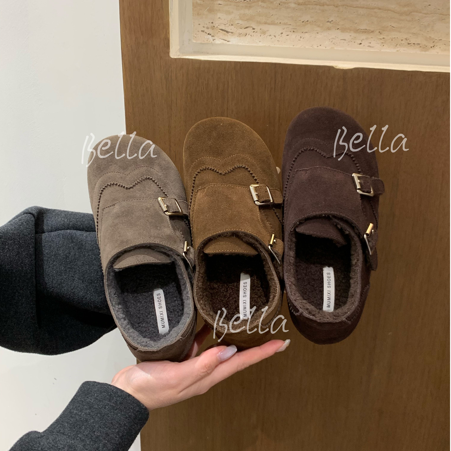 牛皮版~小个子休闲厚底内增高全包勃肯鞋女百搭复古加绒保暖棉鞋