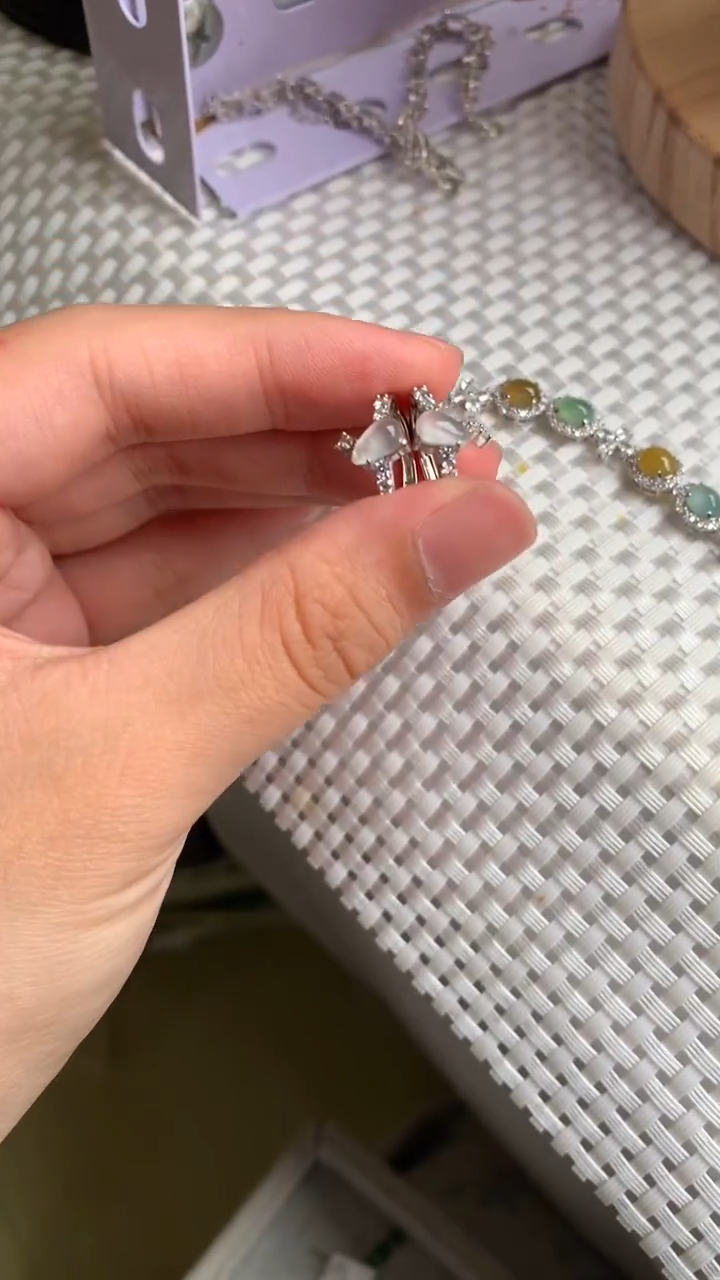 银S925镶嵌戒指翡翠耳饰