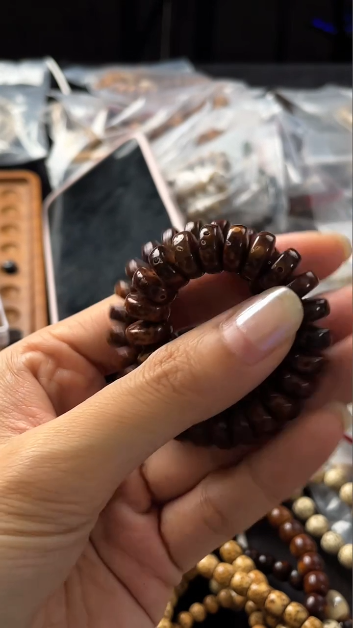 手串星月菩提精工级深珀花皮药片11*5手串