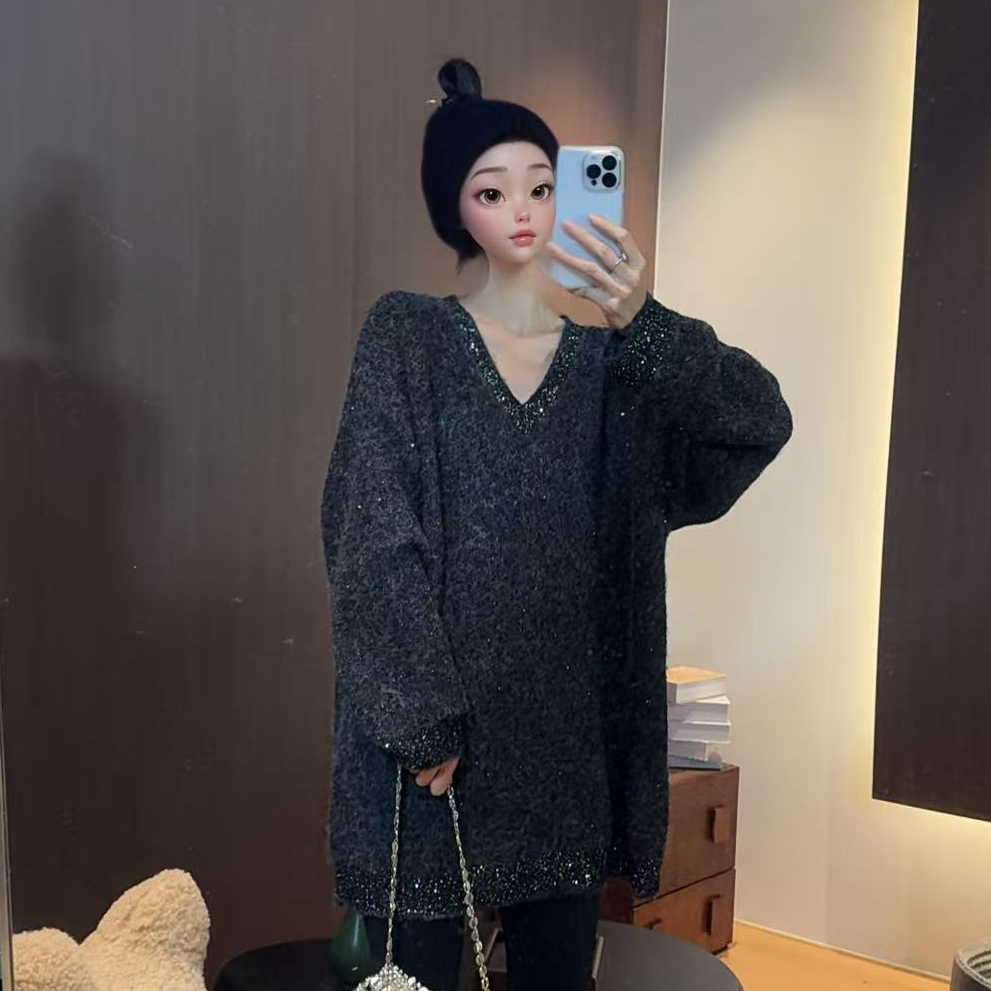 【文乐乐】冬季新款韩版高级气质时尚休闲潮流星空款针织毛衣61687