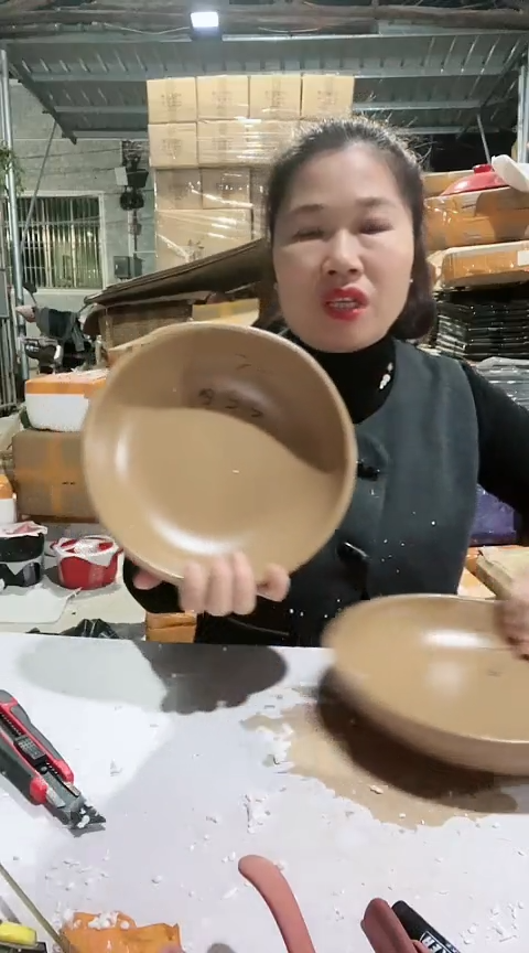 陶5664瑕疵咖色煎盘