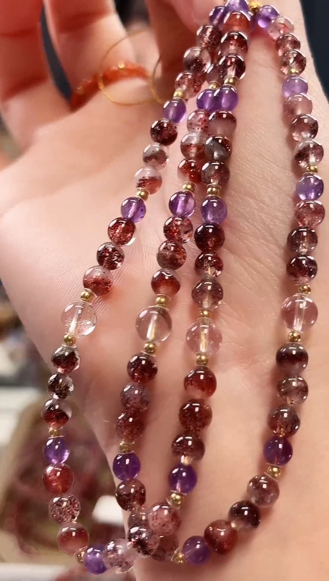 未镶嵌手串水晶金草莓超七手机链【多样性发一】