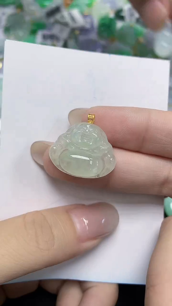 翡翠18K金镶嵌颈饰天然缅甸翡翠A货