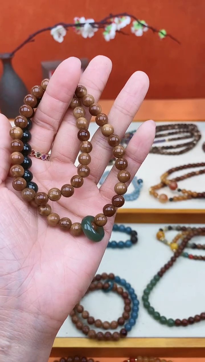 【闪购商品】库克手串未镶嵌菠菜绿只此青绿双圈