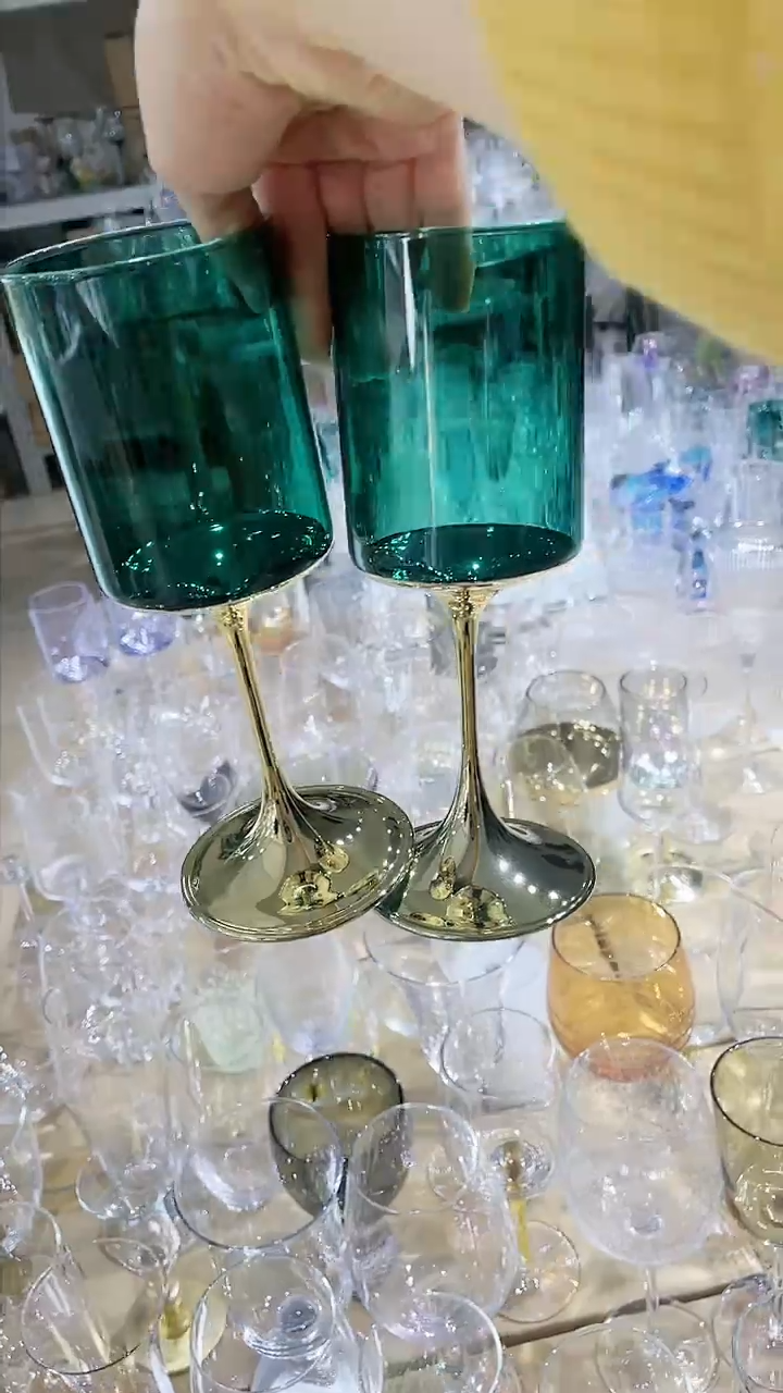 【闪购商品】水晶玻璃2只绿金红酒杯