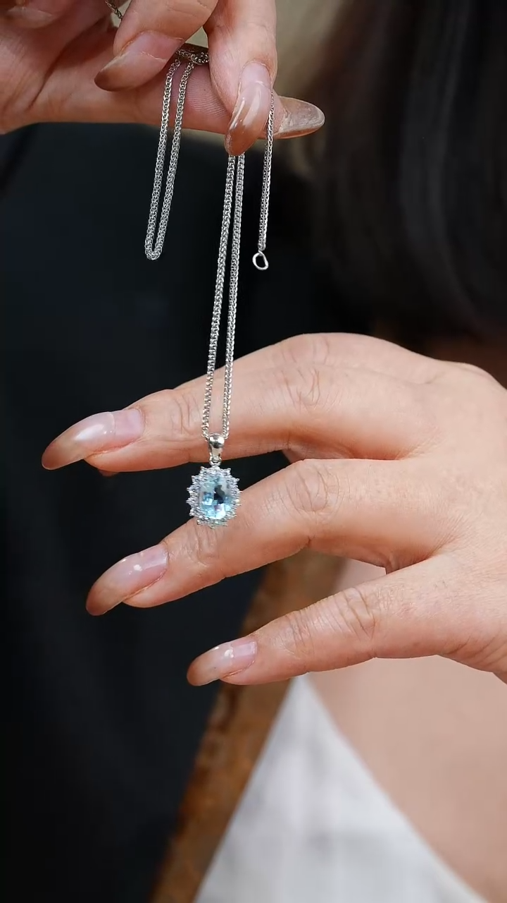 【闪购商品】海蓝宝石吊坠(赠链)银S925镶嵌015