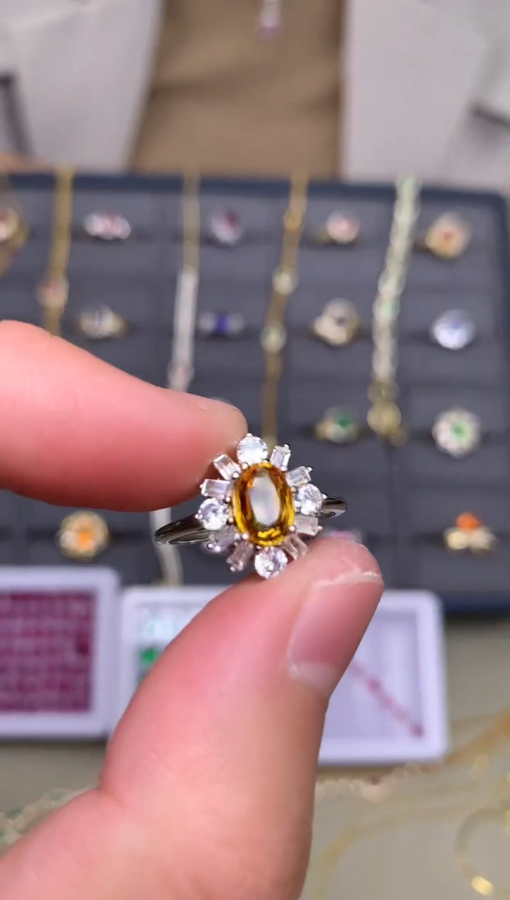 戒指蓝宝石银S925镶嵌戒指