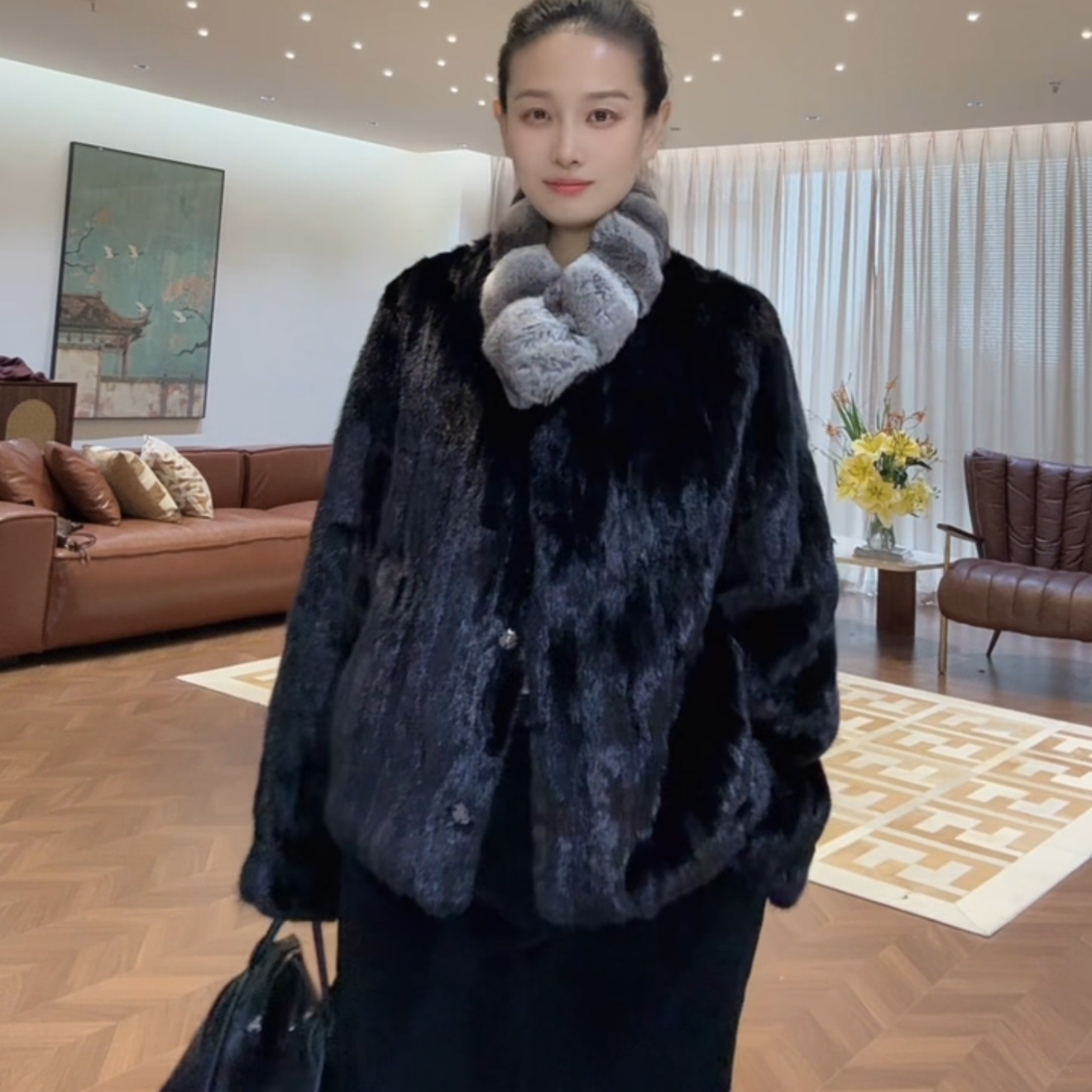 貂皮大衣短款百搭经典小香风皮草外套时尚年轻款冬装水貂皮草2002