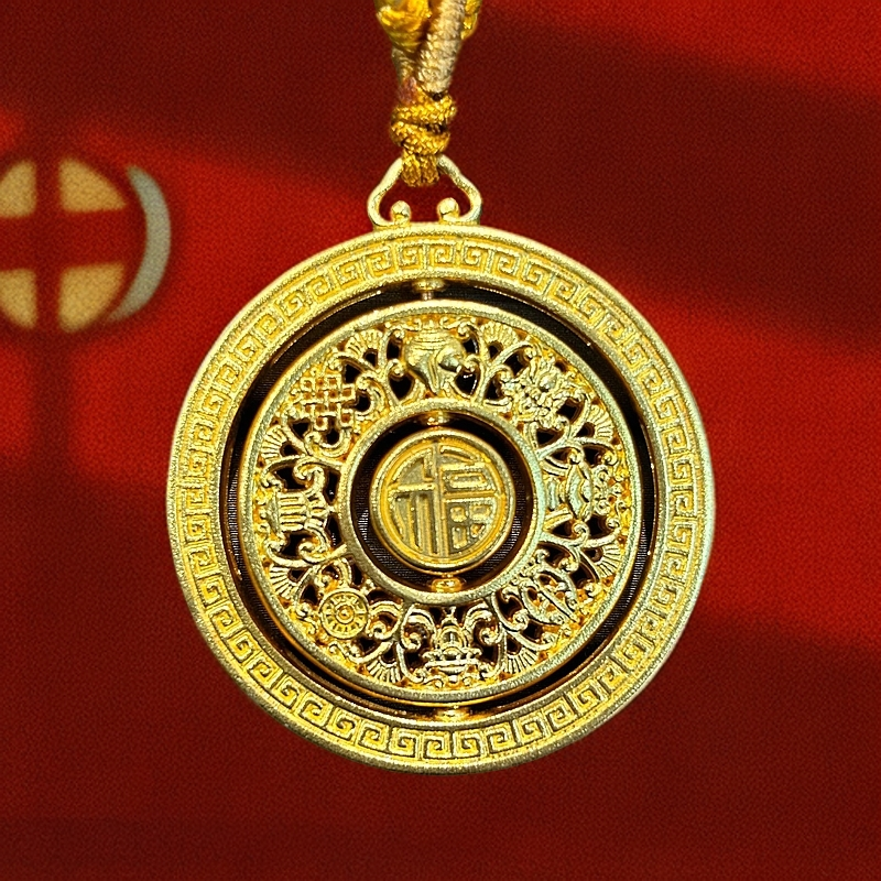 足银银制品 足银罗盘古法项链转动热门平安福
