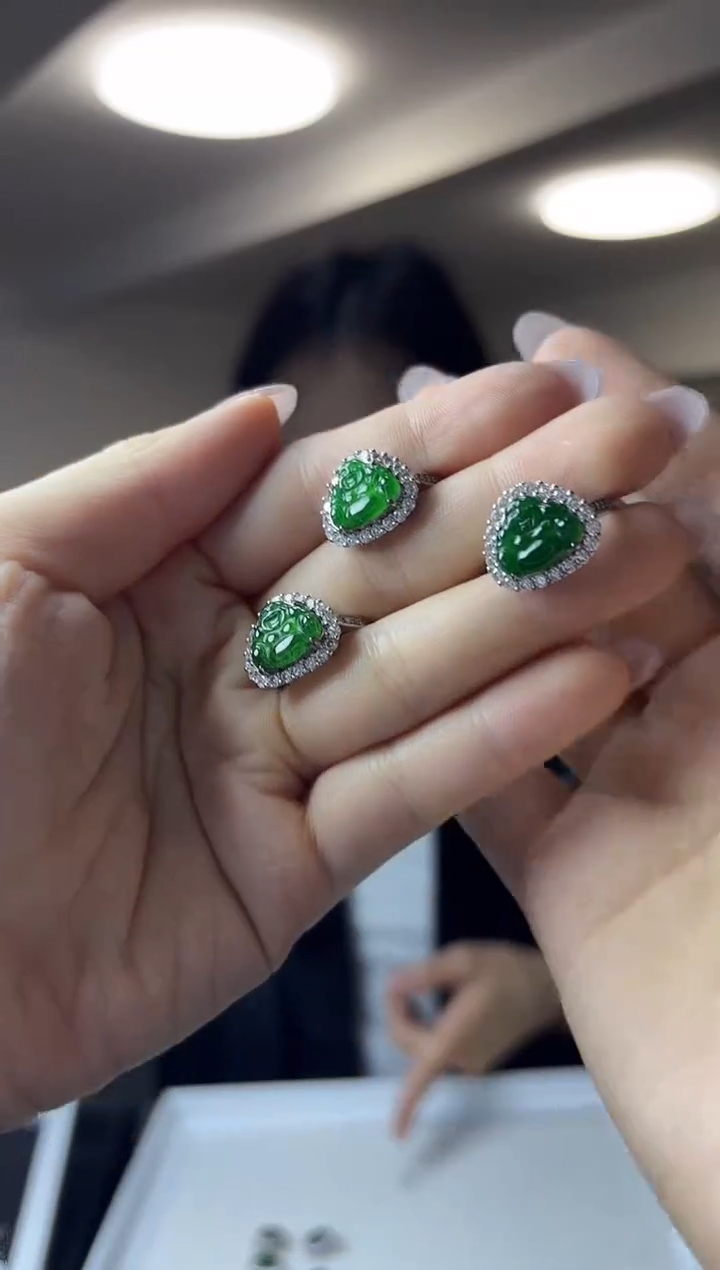 银S925镶嵌戒指翡翠（多样性发一件）