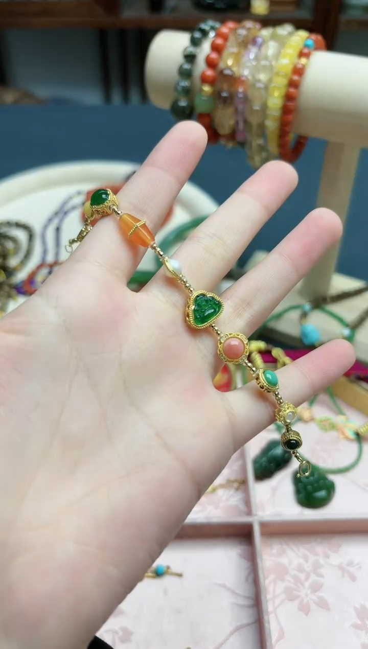 【闪购商品】翡翠手链18K金镶嵌18k金翡翠多宝手链*1 ZX