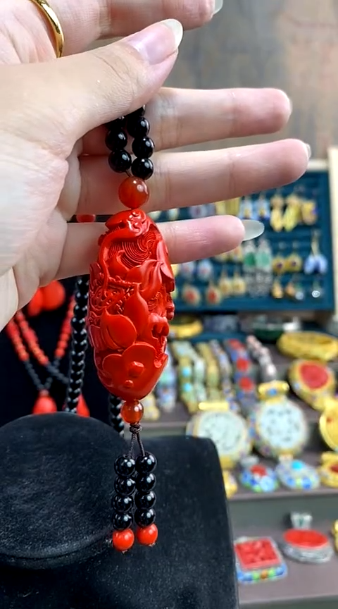 非遗手工艺  雕漆 吊坠 带证书 莲花