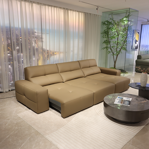 佛山家具溯源意式简约头层牛皮电动床智能伸缩两用沙发网红款