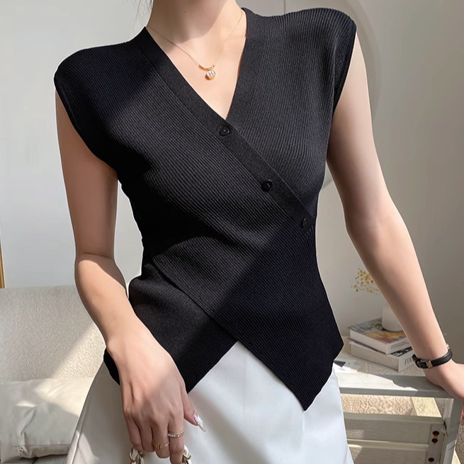 慵懒风时髦收腰绿色镂空小个子高档时尚洋气薄款挂脖紫色针织衫