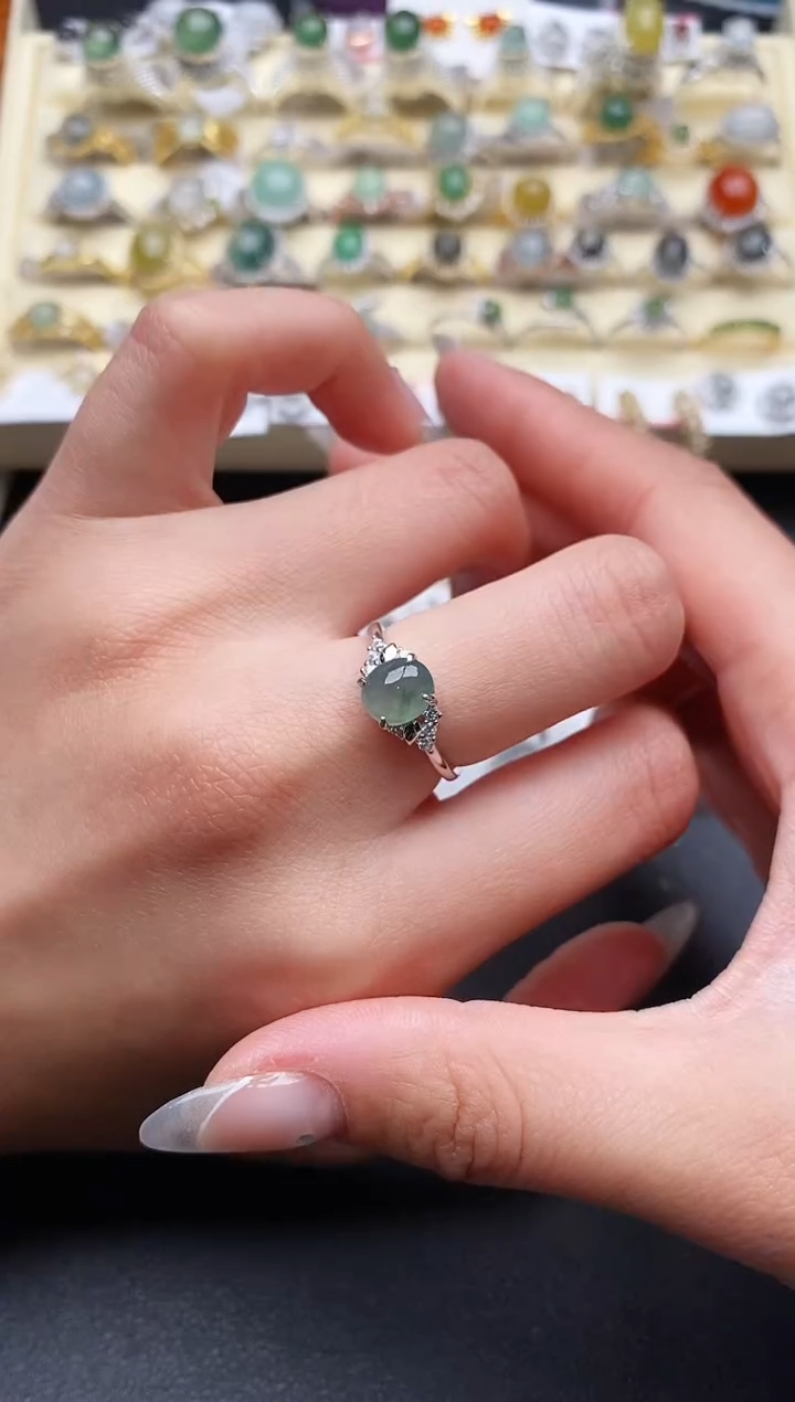 【闪购商品】翡翠戒指银S925镶嵌6666666+1