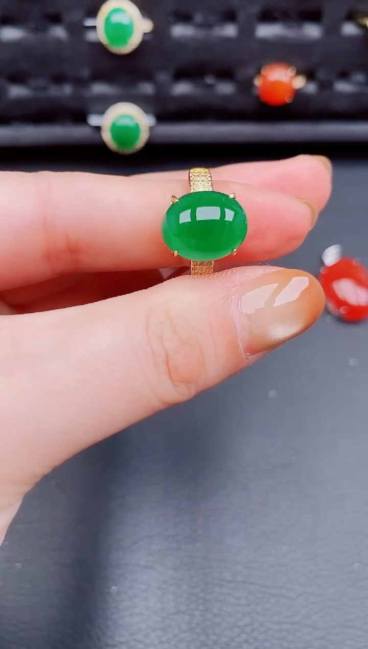 【闪购商品】翡翠戒指银S925镶嵌天然a货翡翠361