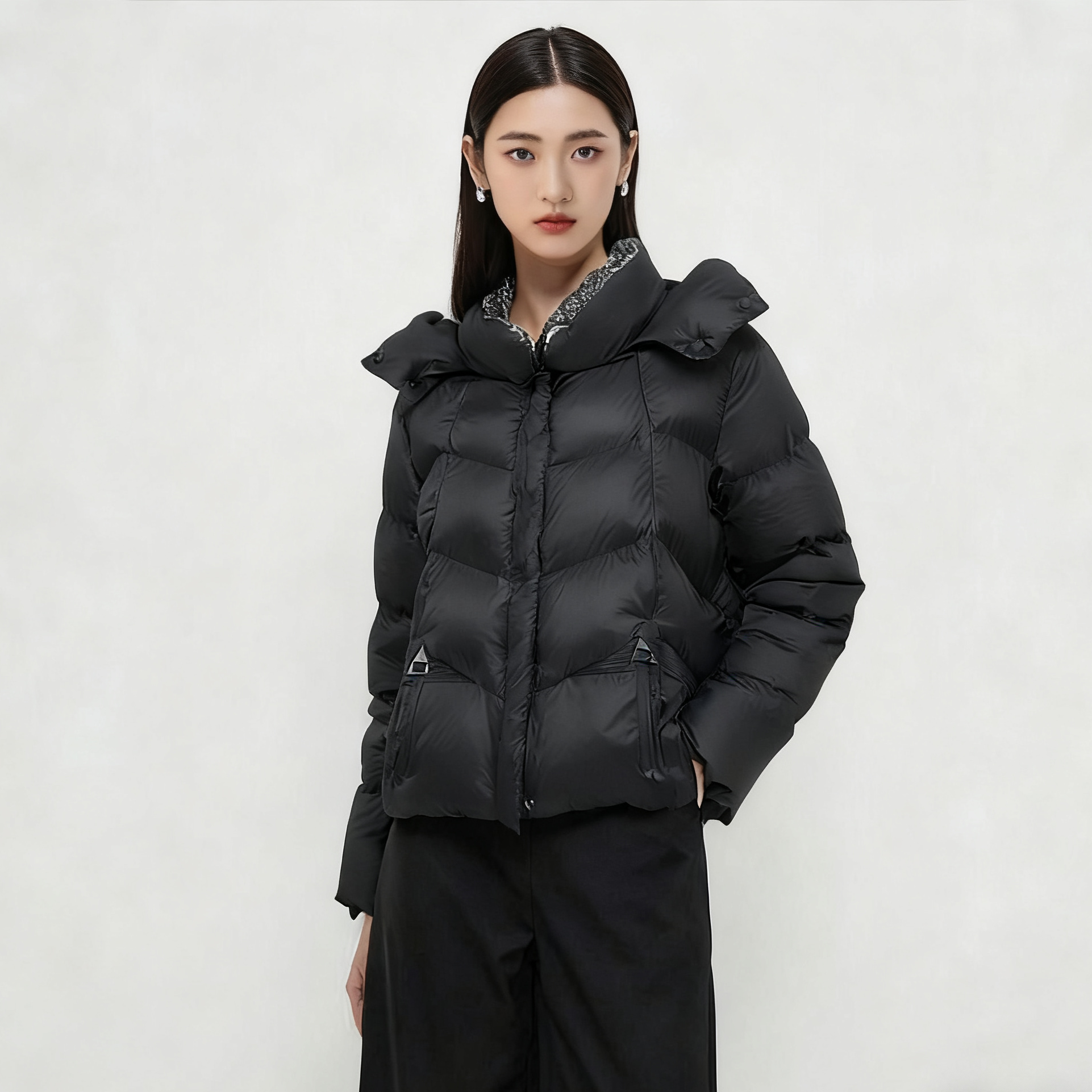 极简风泡芙韩版时尚短款连帽90白鸭绒防风百搭加厚82748