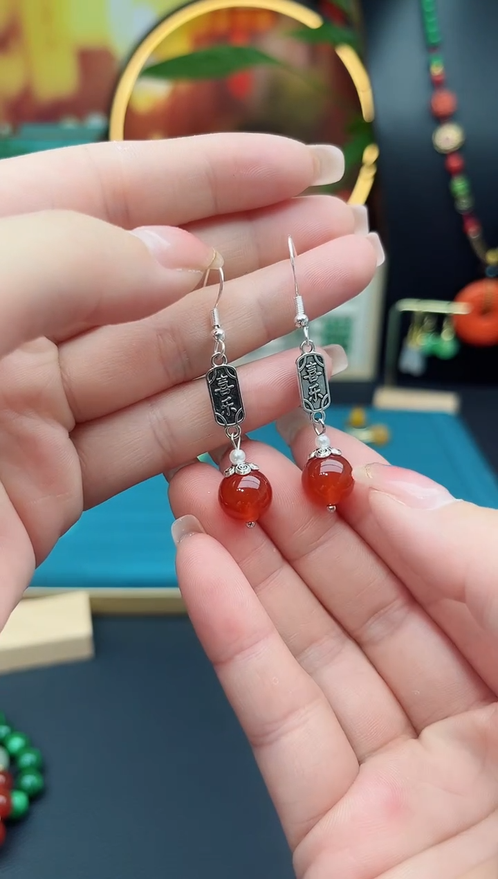 玛瑙/玉髓耳饰银S925镶嵌730000