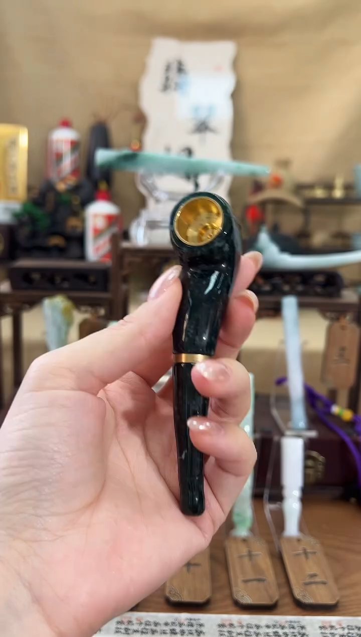 天然缅甸A货翡翠过滤烟斗