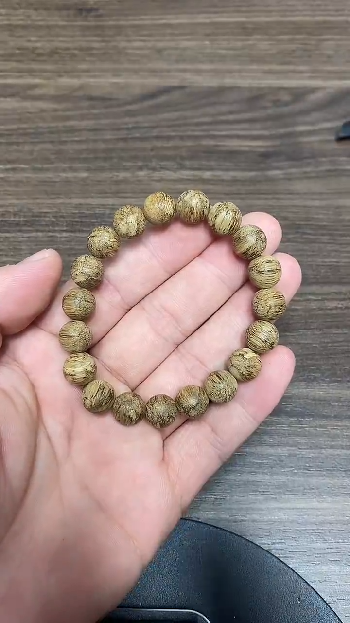 沉香手串易TC08009沉香天然野文莱花珠蛇皮纹单圈