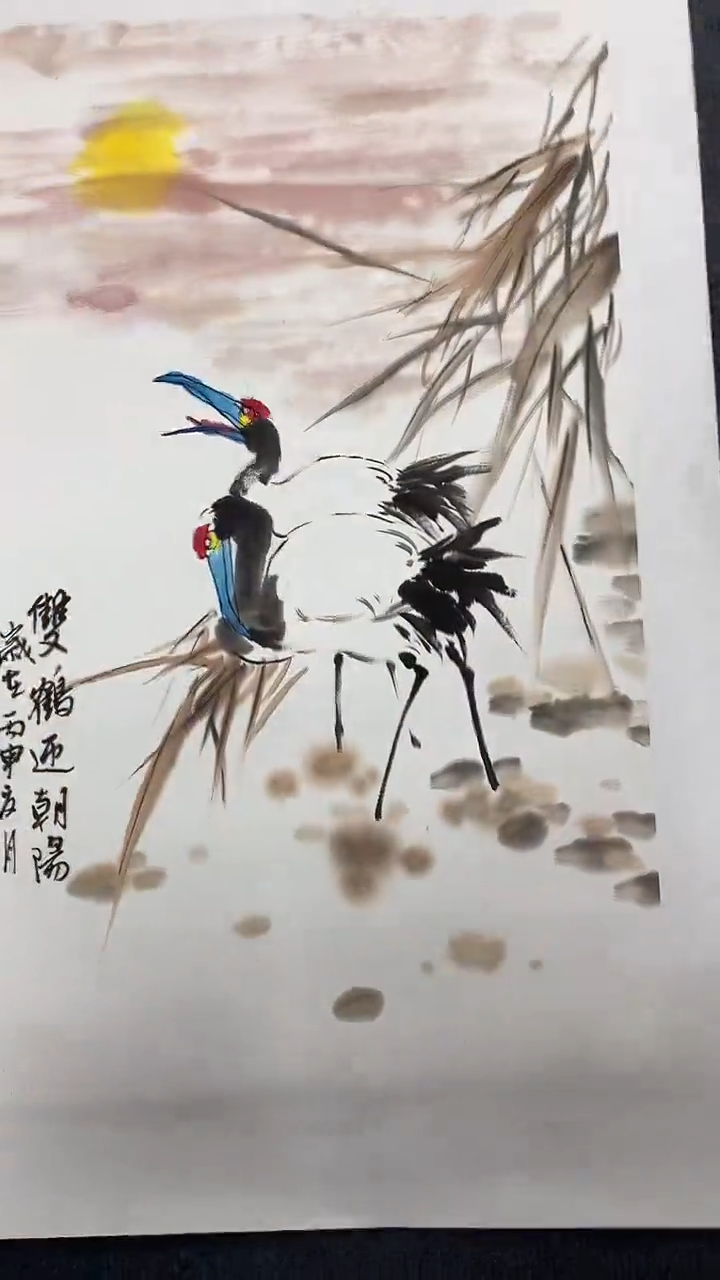 竖款精品开三花鸟