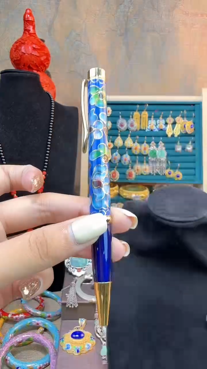 非遗手工景泰蓝精品笔蓝色