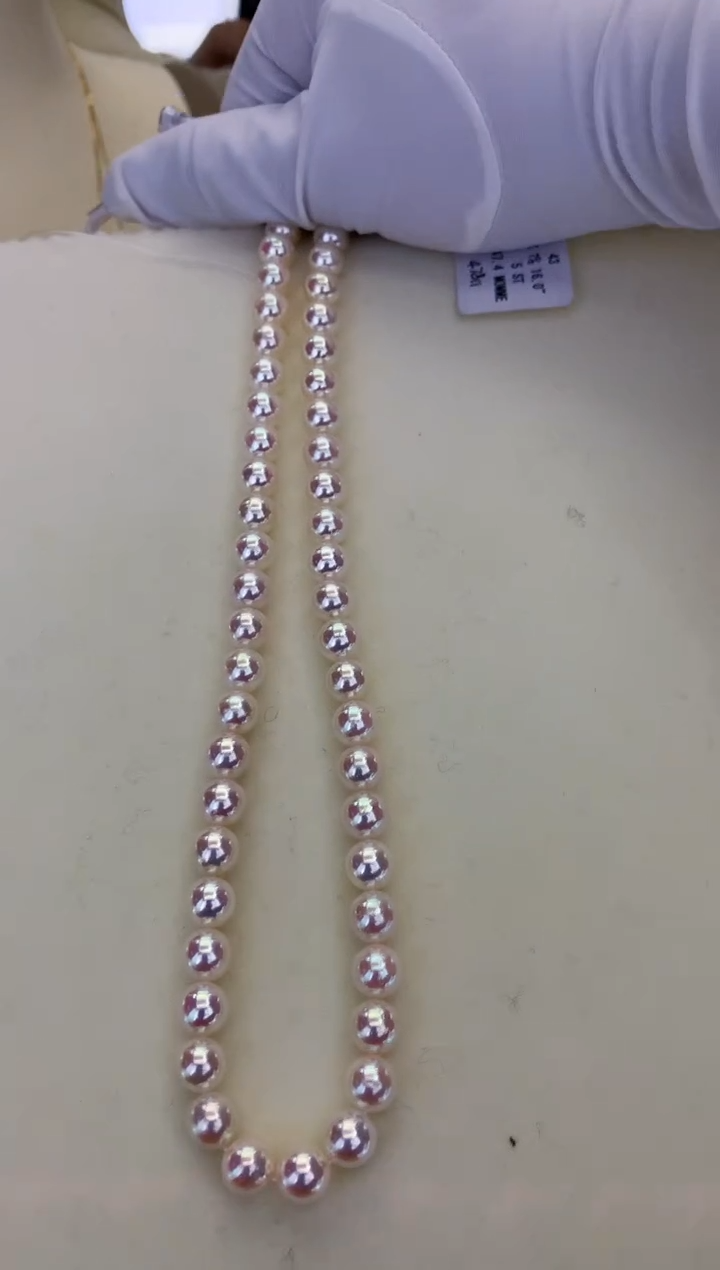 银S925镶嵌DA海水珍珠 GD270 7.5-8 粉光akoya串链