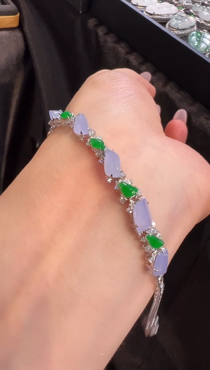 【闪购商品】翡翠手链18K金镶嵌手链