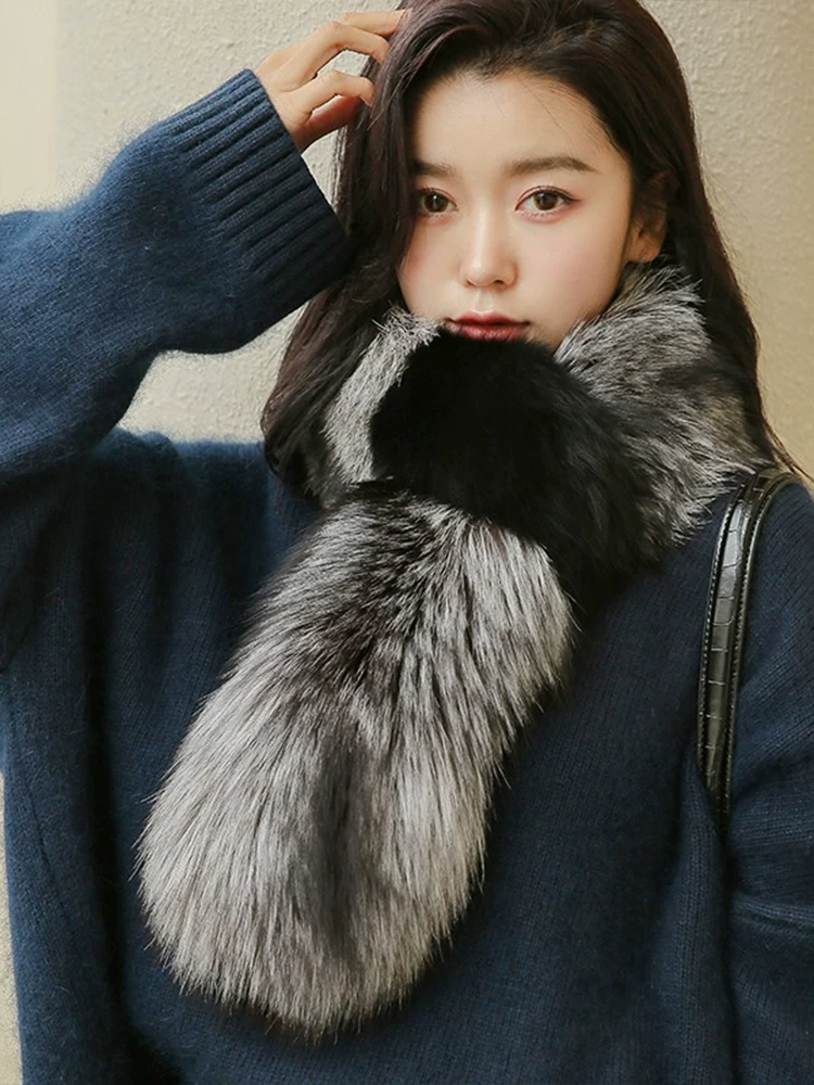 韩版整皮全狐狸毛大围巾大气时尚款百搭情侣（直播间选品）黑色洋气