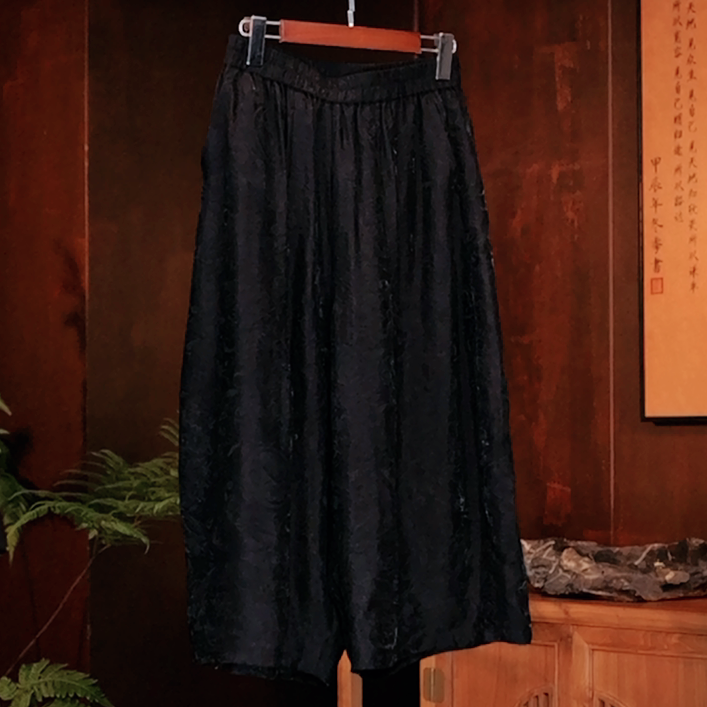 衣成山海K1994-5【芳菲入梦】绿色浮光锦8分阔腿裤