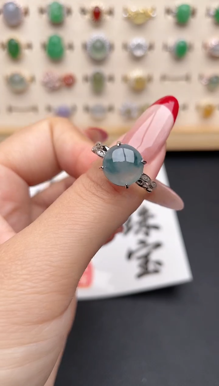【闪购商品】翡翠戒指银S925镶嵌一物一证一礼盒