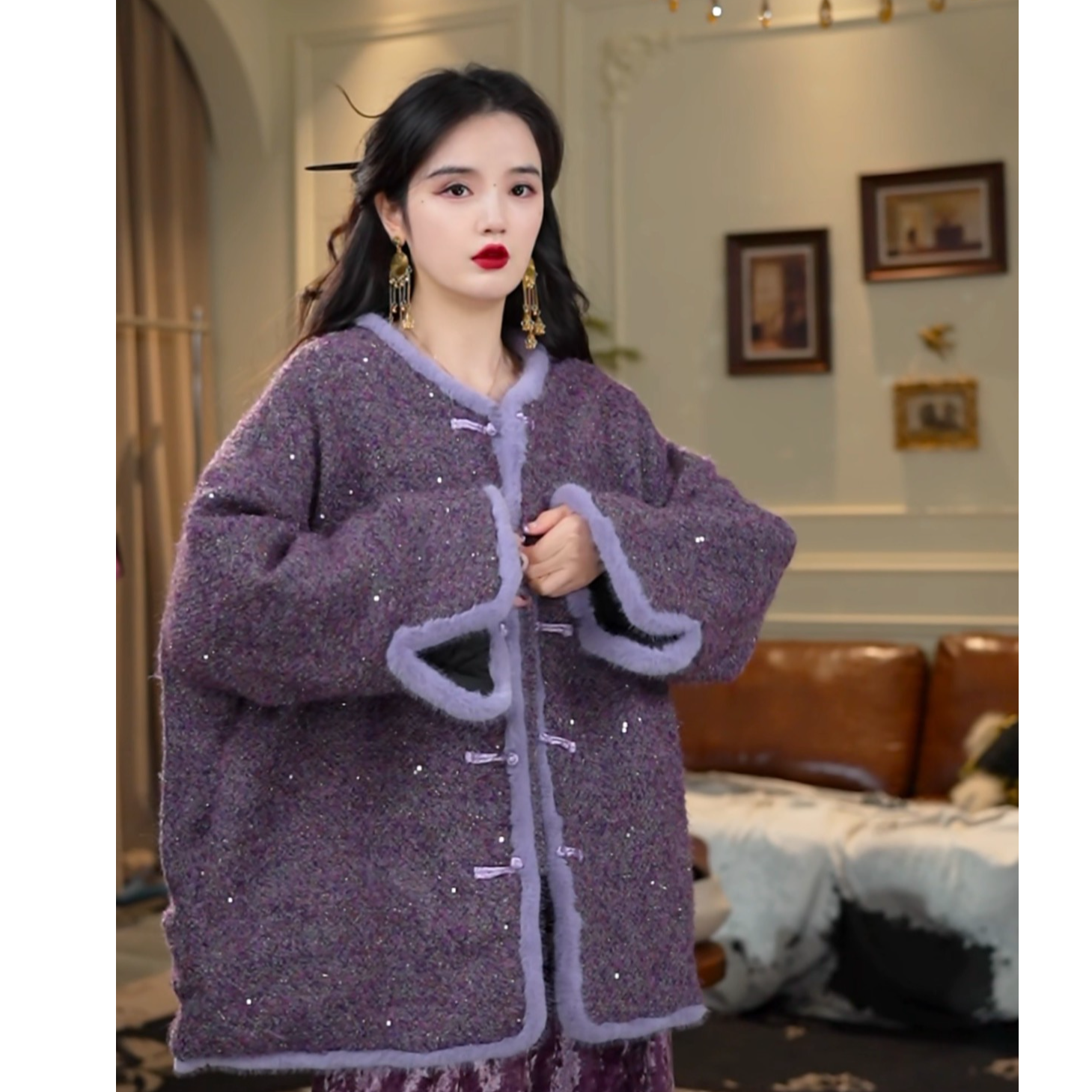 月畔湾【月迹雨】新中式冬季重工加厚棉外套盘扣棉服