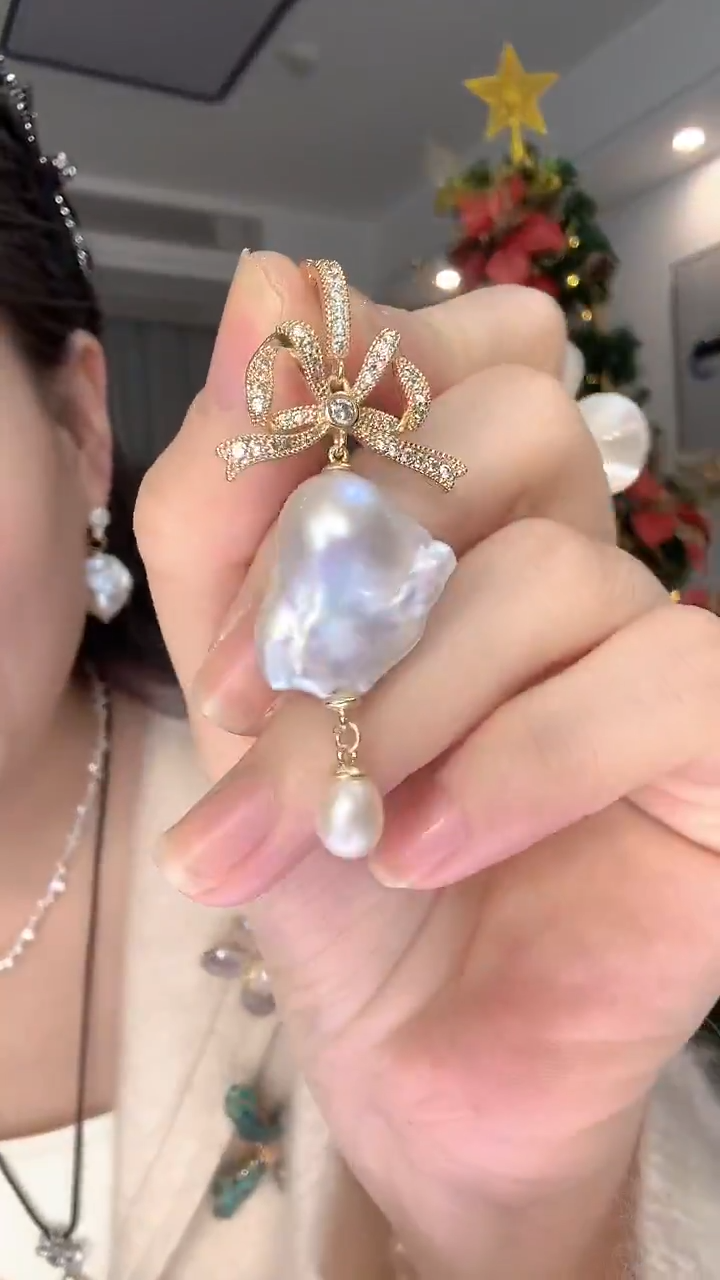 吊坠(不含链)未镶嵌淡水珍珠金色蝴蝶结万能扣吊坠