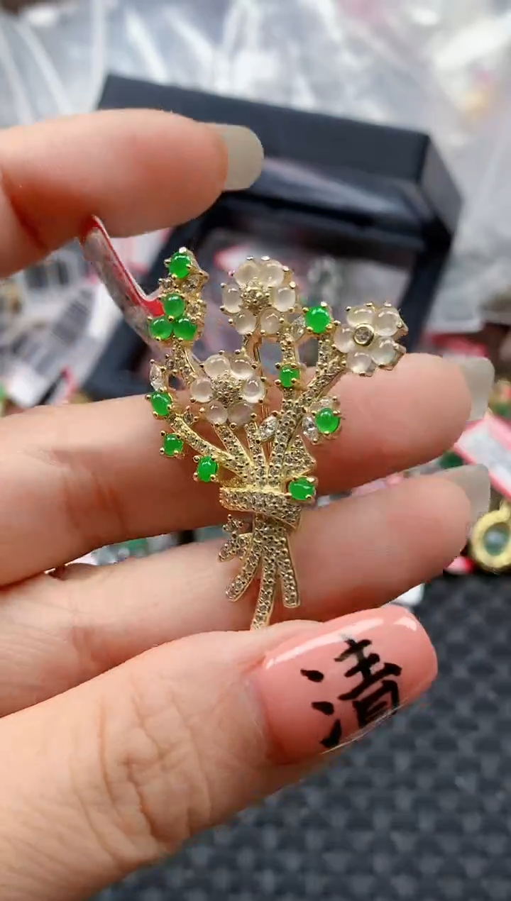 银S925镶嵌戒指翡翠天然A货缅甸翡翠