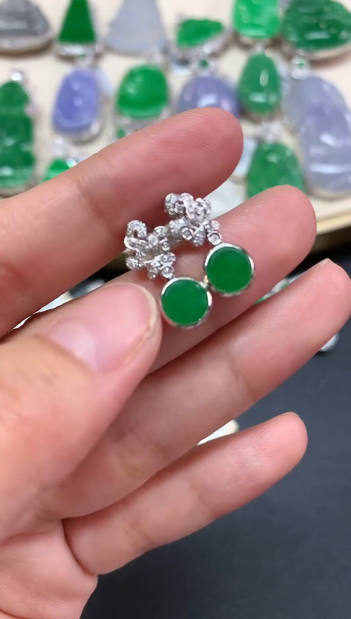 【闪购商品】翡翠耳饰18K金镶嵌Q193|3980