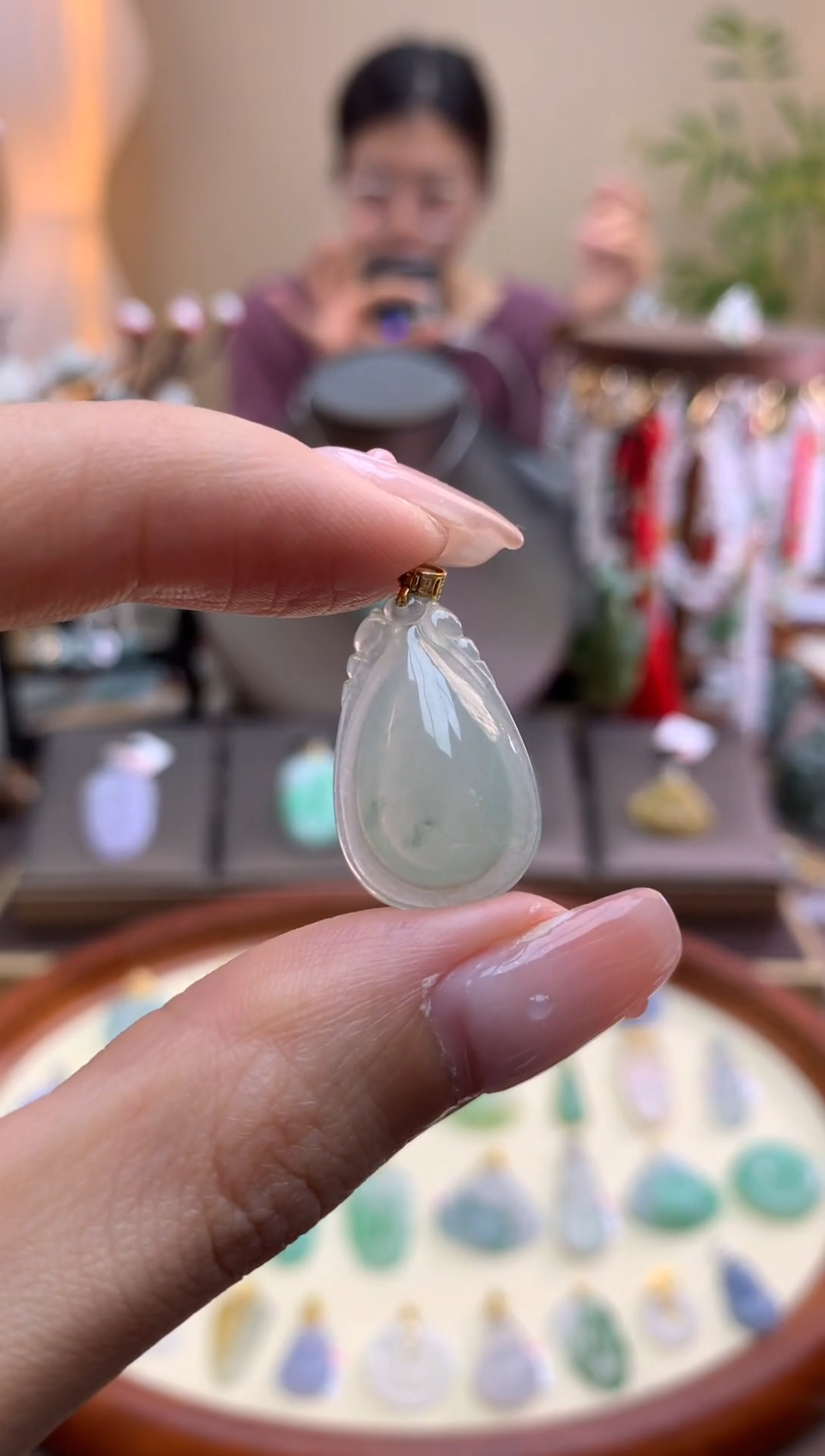 【闪购商品】翡翠颈饰18K金镶嵌水滴