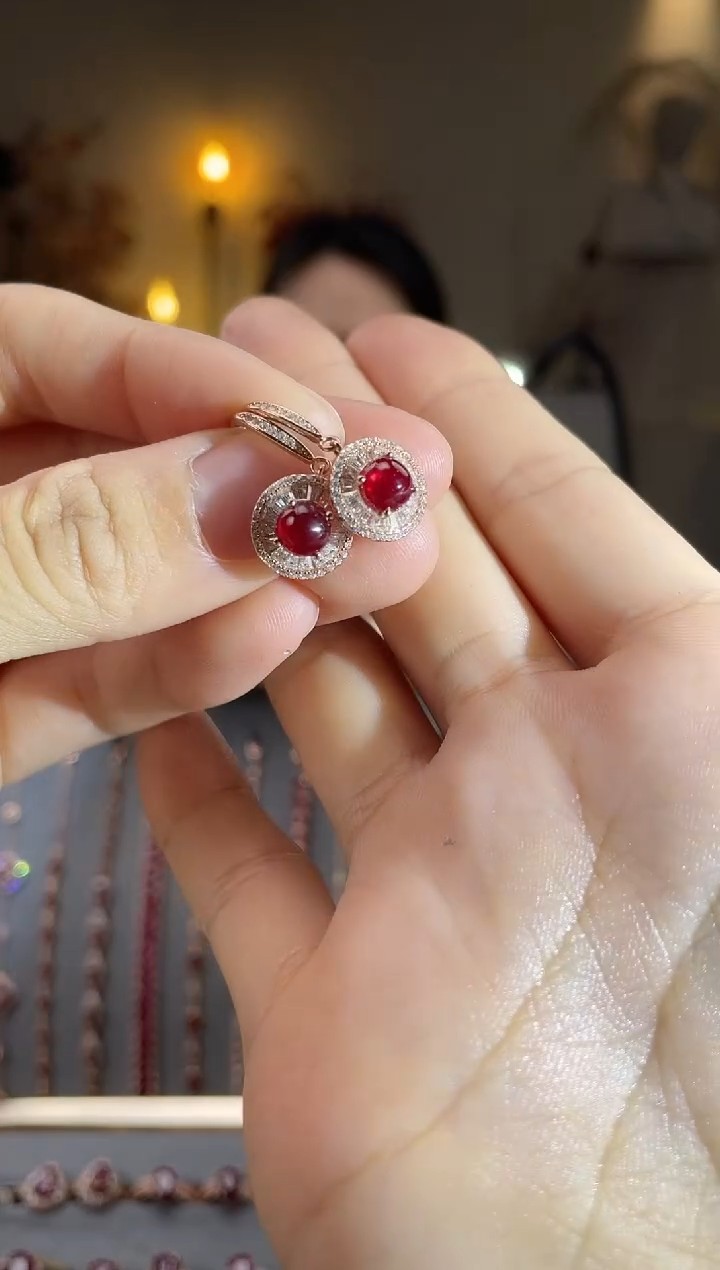 银S925镶嵌耳饰红宝石耳饰