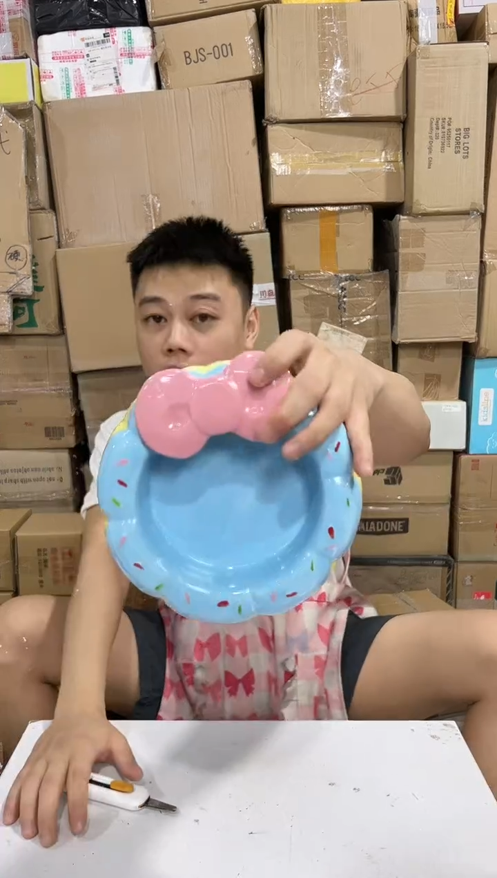 瓷片甜甜圈猫碗 陶瓷