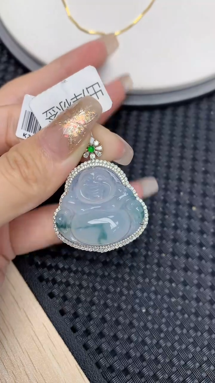 颈饰18K金镶嵌翡翠天然缅甸翡翠a货百元以上9元证书费自理