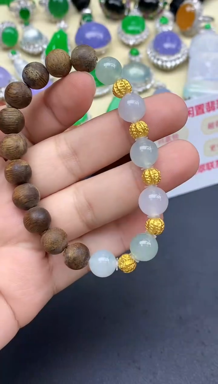 足金镶嵌手链翡翠236-中国好珍宝