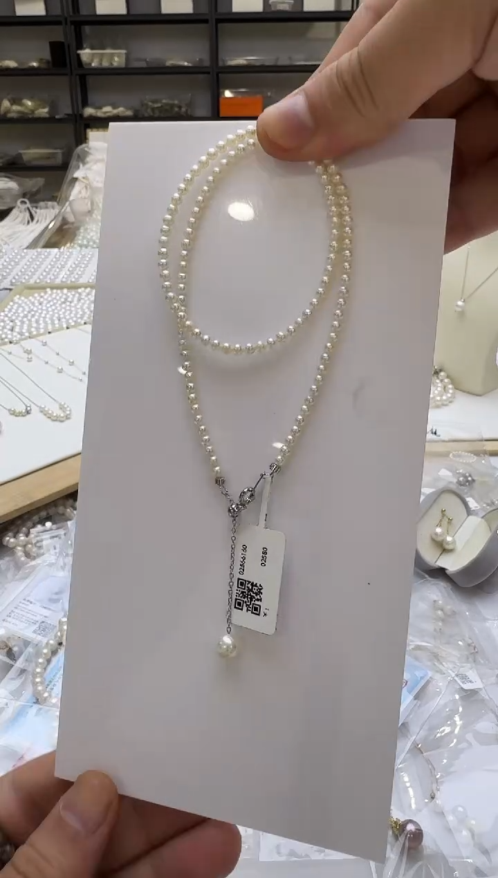 淡水珍珠银S925镶嵌项链3-4mm 卡家链（银）