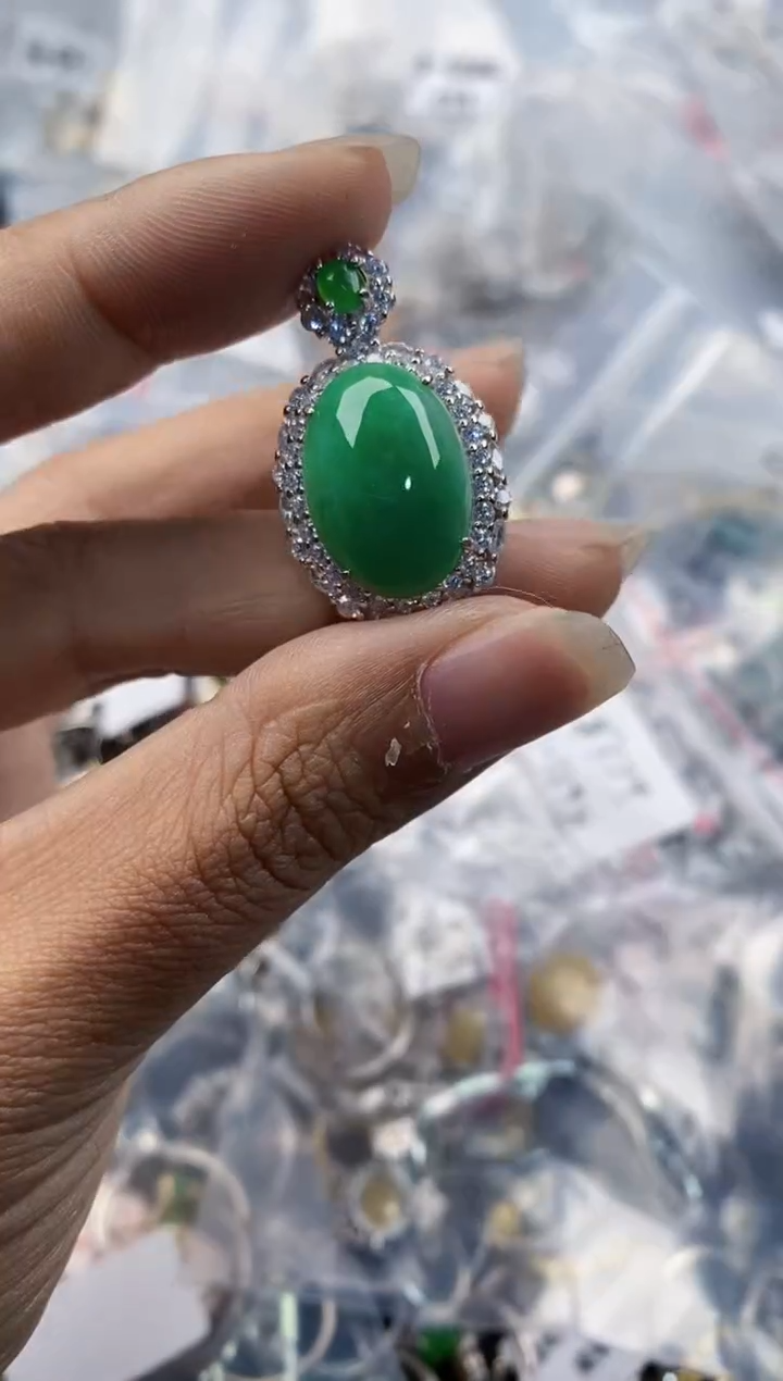 银S925镶嵌戒指翡翠777---8